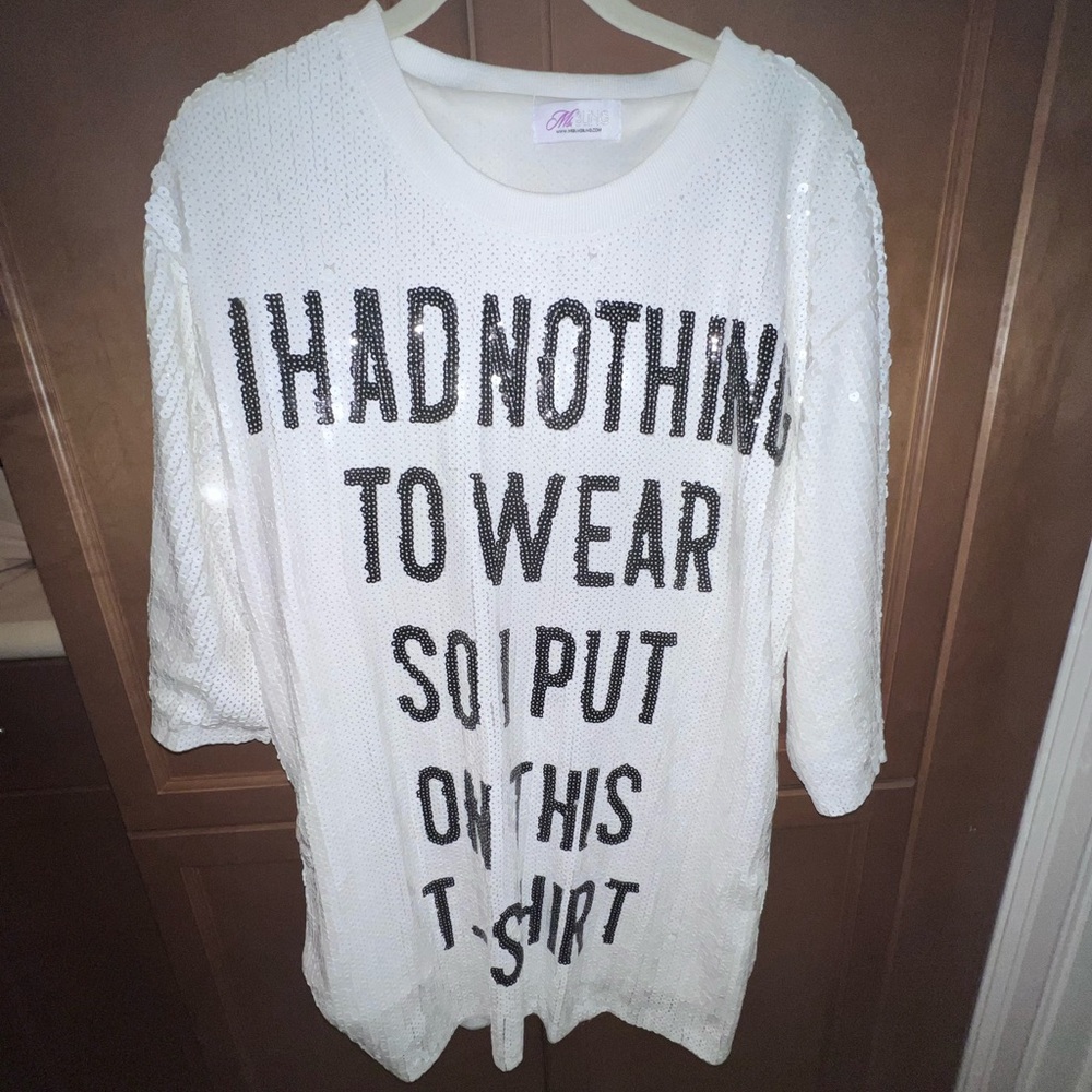 “Nothing To Wear” White Full Sequin Oversized T-Shirt